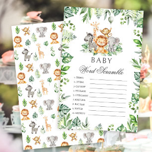 Papier Word Scramble Safari Animaux baby showers jeux