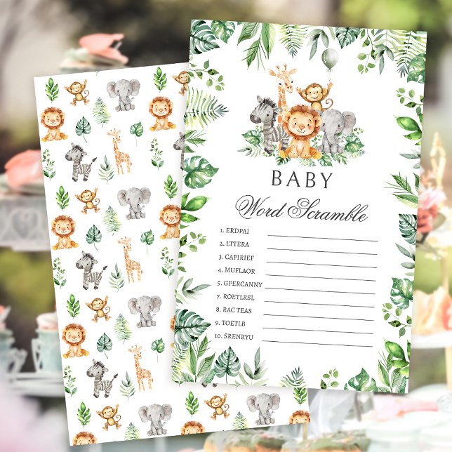 Papier Word Scramble Safari Animaux baby showers jeux (Créateur téléchargé)