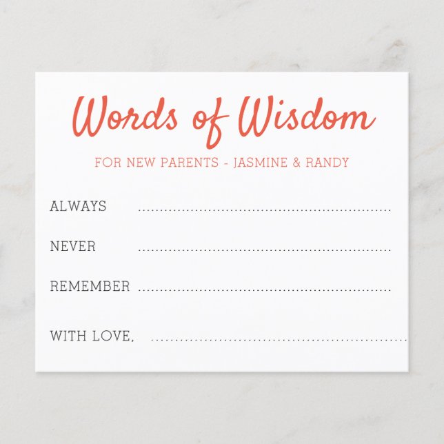 Papier Words of Wisdom Fiesta Nouveau Baby shower Parents (Devant)