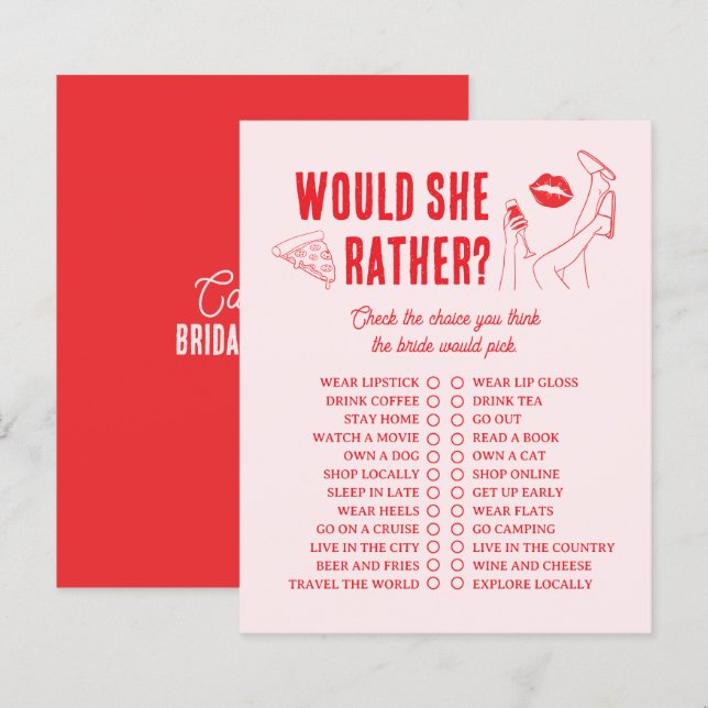 Papier Would She Rather Bridal Shower Game Girl Gone Mild (Devant / Derrière)