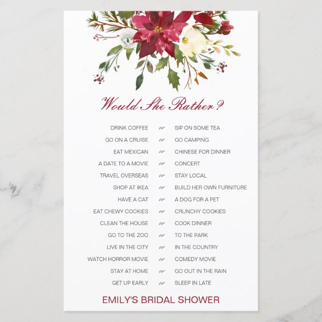Papier Would She Rather Bridal Shower Game PRINTED (Devant)