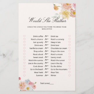 Papier Would She Rather Floral Bridal Shower Game 