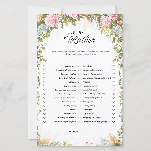 Papier Would She Rather Tea Party Bridal Shower Game (Devant)