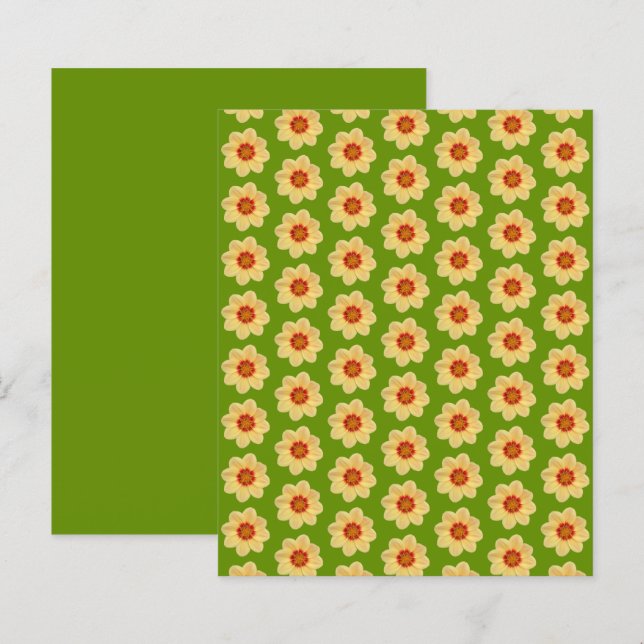 Papier Yellow Dahlia Pattern on Green Scrapbook Paper (Devant / Derrière)