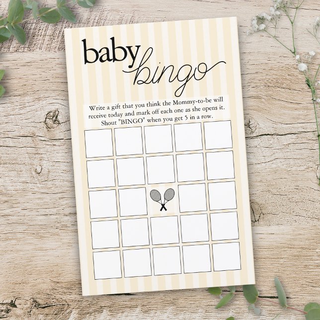 Papier Yellow Tennis Preppy Chic Baby shower Jeu (yellow tennis theme blank baby shower bingo game sheet)