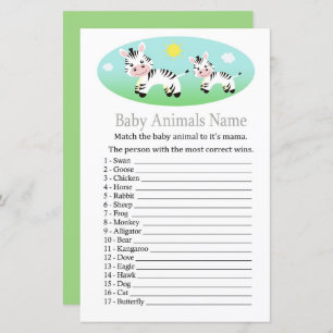Papier Zebra Baby Animaux Nom Jeu