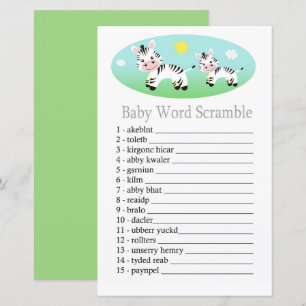 Papier Zebra Baby jeu de brouillage de mot