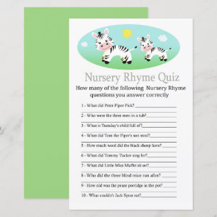 Papier Zebra Nursery Rhyme Quiz jeu de baby shower