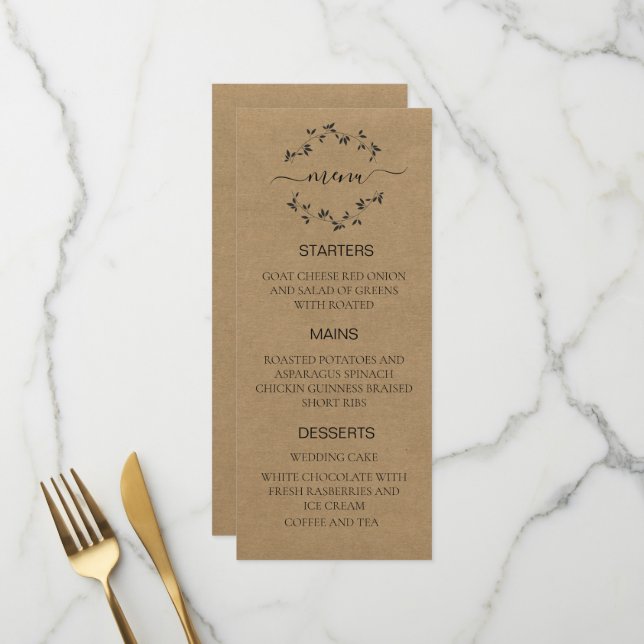 Papier zum Hochzeitsmenü Menükarte (Vorderseite/Rückseite Beispiel)
