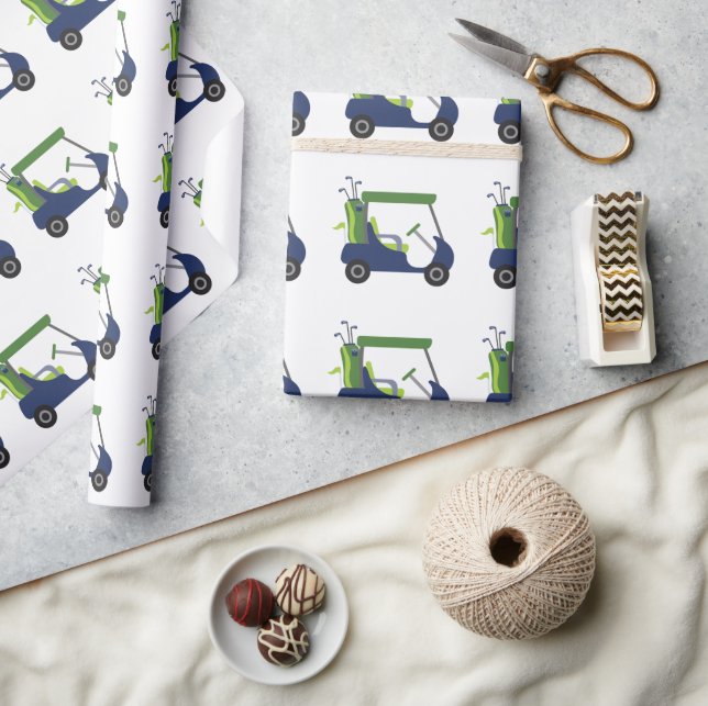 Papier zum Wrapping von "Navy & Green Golf Cart" Geschenkpapier (Kunsthandwerk)