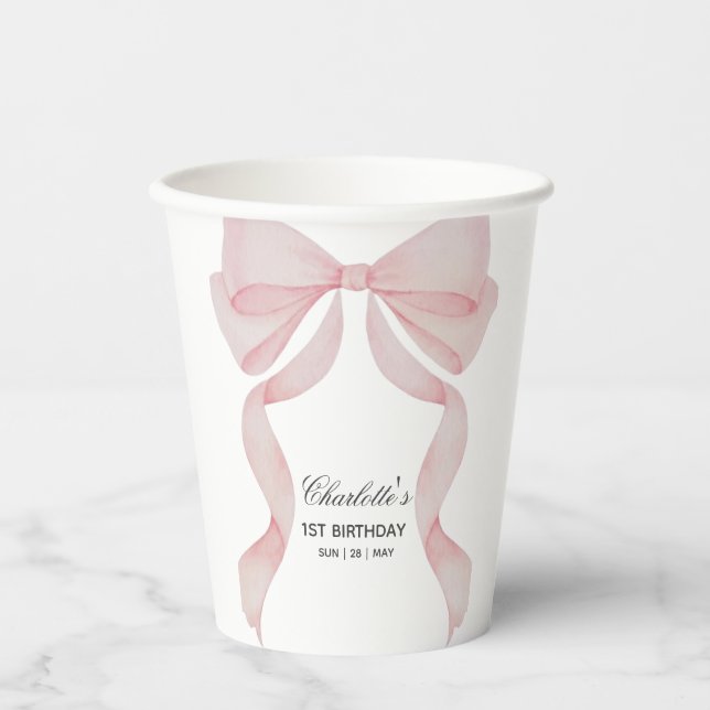Papierbecher Rosa Schleife Mädchen Geburtstag (Vorderseite)