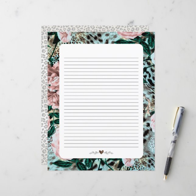 Papierblatt, Schreibpapier, Leopardruckpapier, (Vorderseite/Rückseite Beispiel)