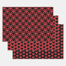 Papierblätter aus dunkelrotem und schwarzem Herz Geschenkpapier Set