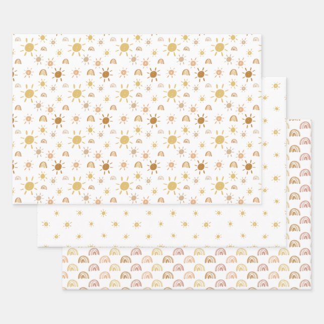 Papierblätter aus gelbem Sonnenschein und Regenbog Geschenkpapier Set (Set)