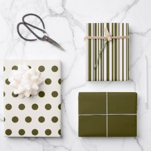 Papierblätter aus Olivgrün und Altspitze Geschenkpapier Set