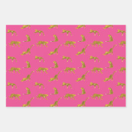 Papierblätter aus rosa und goldenem Leopard Geschenkpapier Set