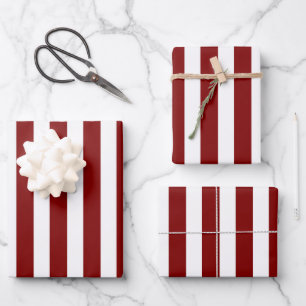 Papierblätter aus rotem und weißem Streifen Geschenkpapier Set