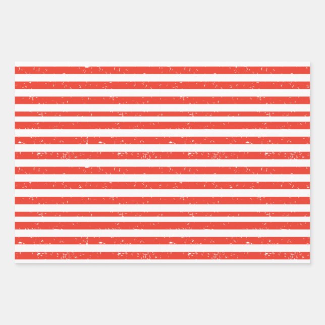 Papierblätter aus rotem und weißem Streifen Geschenkpapier Set (Vorderseite)