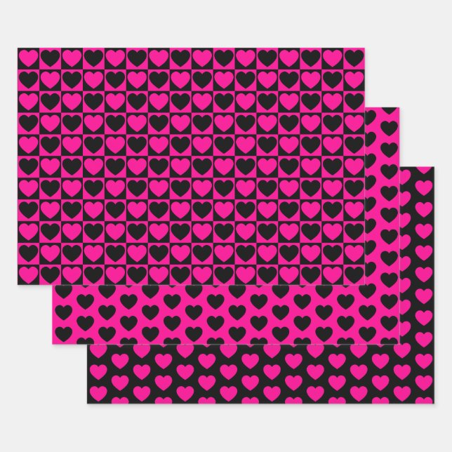 Papierblätter aus weißem und schwarzem Herz Geschenkpapier Set (Set)