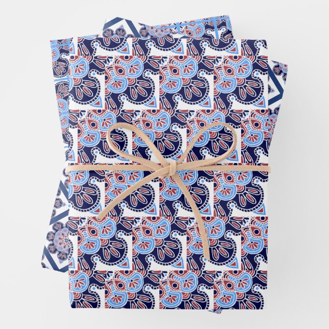 Papierblätter, blau gefliest, Set 3 Geschenkpapier Set (Beispiel)