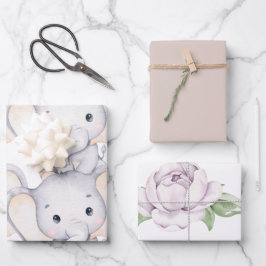 Papierblätter für Baby Elephant & Blume Geschenkpapier Set