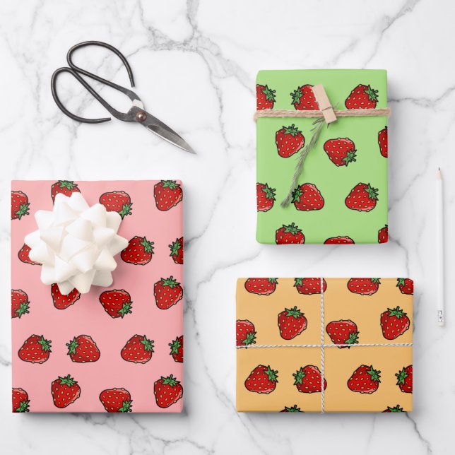 Papierblätter für Erdbeeren-Symbol-Muster Geschenkpapier Set (Vorderseite)