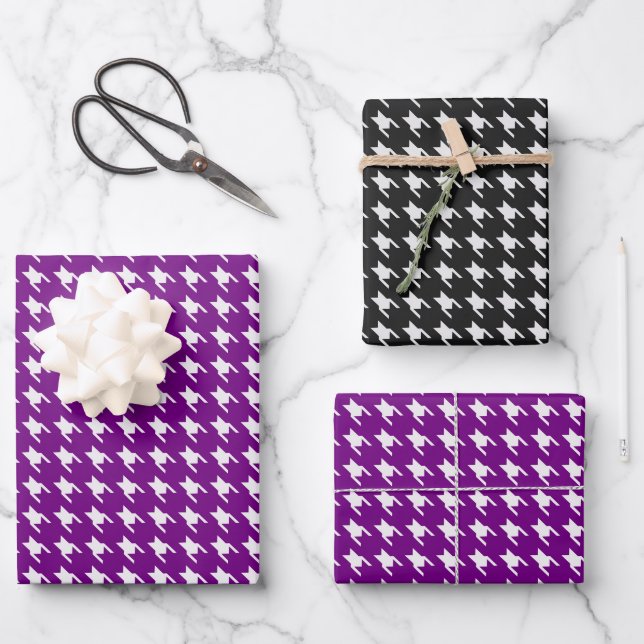 Papierblätter für lila und schwarze Hahnentrittmus Geschenkpapier Set (Vorderseite)
