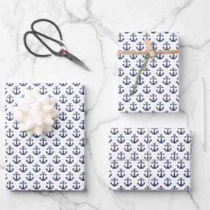 Papierblätter für Navy und White Anchors Geschenkpapier Set