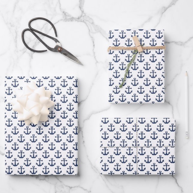 Papierblätter für Navy und White Anchors Geschenkpapier Set (Vorderseite)