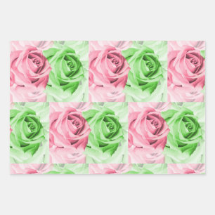 Papierblätter für rosa und grüne Rose Geschenkpapier Set