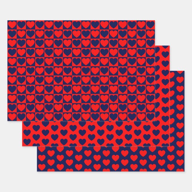 Papierblätter für Rot- und Navy-Blauer Herz Geschenkpapier Set (Set)