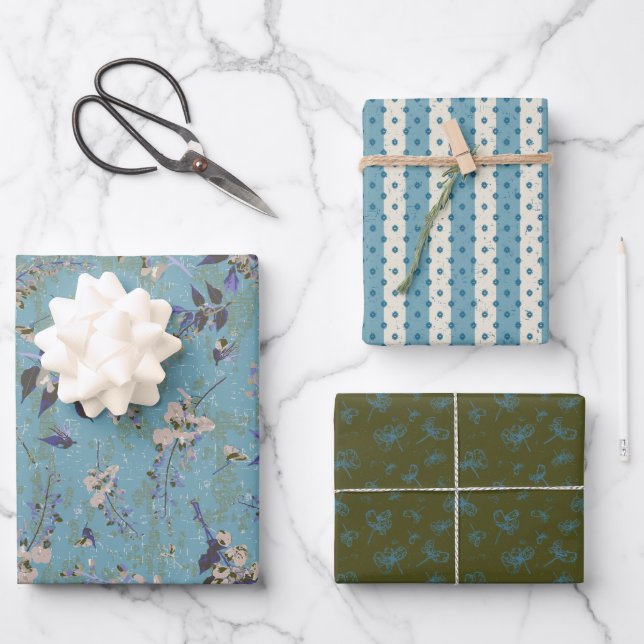 Papierblätter für weibliche Blüten und Streifen Geschenkpapier Set (Vorderseite)