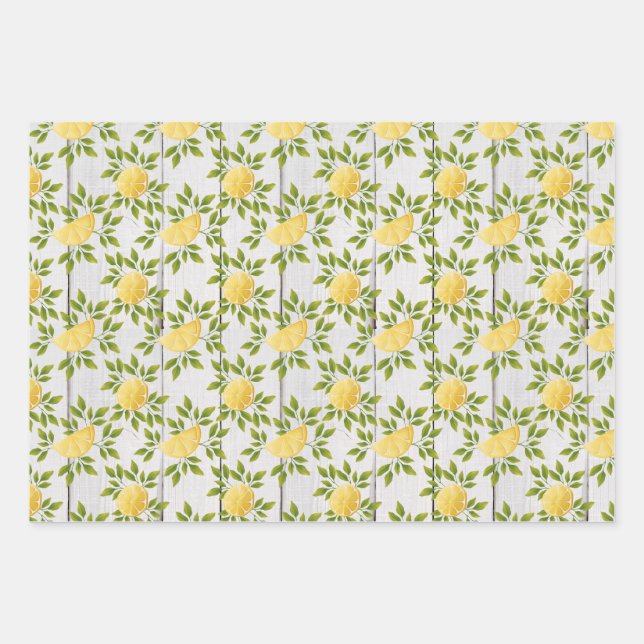 Papierblätter für Zitronen, Kariert, grüne Punkte Geschenkpapier Set (Vorderseite)