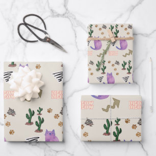 Papierblätter Katzenfisch Kakteen Meow Geschenkpapier Set