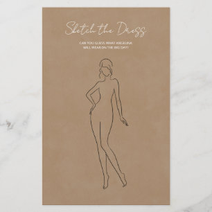 Papierblätter mit dem Spiel "Skizze das Kleid".