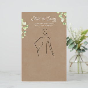 Papierblätter mit dem Spiel "Skizze das Kleid".
