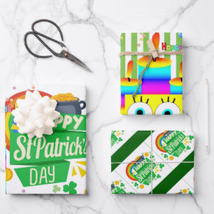 Papierblätter zum Geburtstag von St. Patrick Geschenkpapier Set