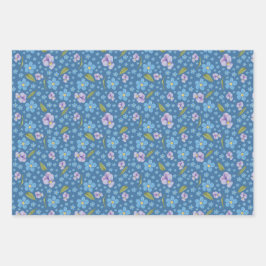 Papierblätter zum Vergessen-Me-Not- und Pansy-Umhü Geschenkpapier Set