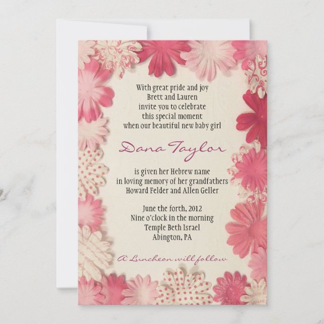 PapierBlumen-jüdisches Baby, das Einladung (Vorderseite)