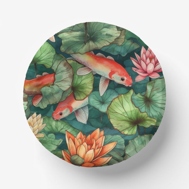 Papierbowle für Wasserfarben Koi & Water Lilies Pappteller (Vorderseite)