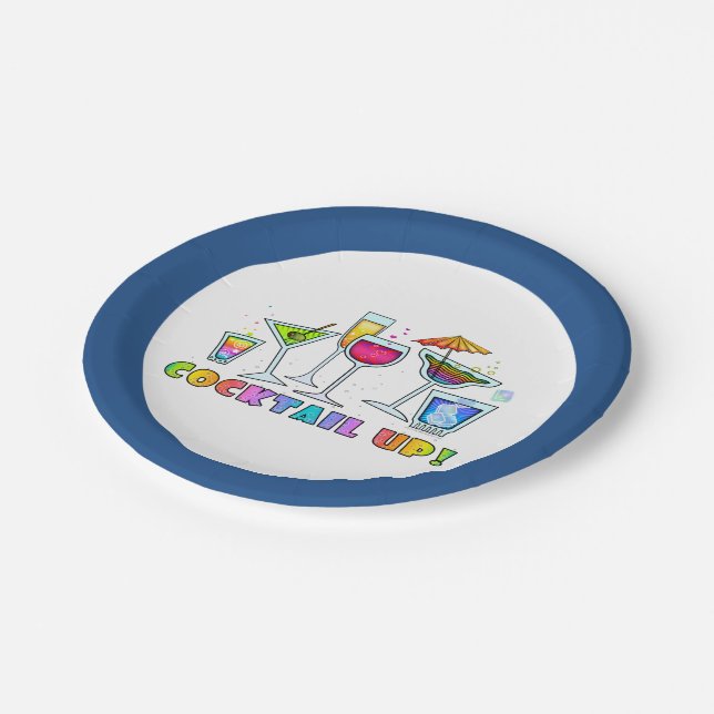 PAPIERcocktail-TELLER - COCKTAIL HERAUF GLÄSER Pappteller (Schrägansicht)