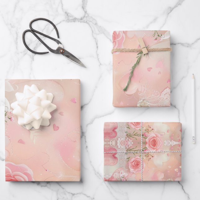 Papiere Flügel und Rosen Geschenkpapier Set (Vorderseite)