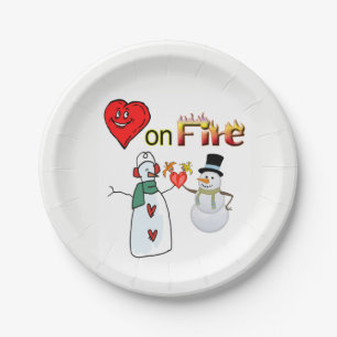 Papiere Teller Valentins Herz Feuer Schneemann