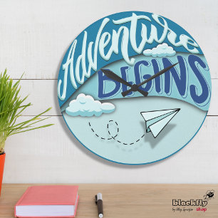 Papierflugzeug   Abenteuer beginnt Große Wanduhr