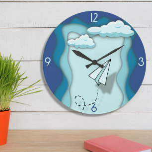 Papierflugzeug   Fahrt beginnt mit einem Single Große Wanduhr