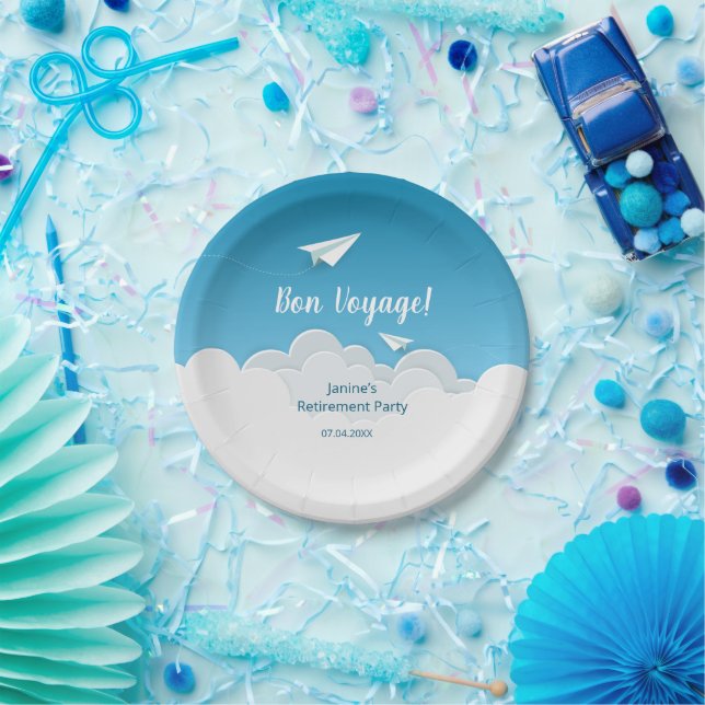 Papierflugzeug im Sky Going Away Party Pappteller (Party)