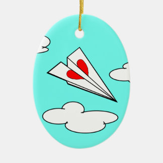 Papierflugzeug mit Herzen Keramik Ornament
