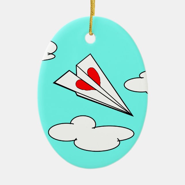 Papierflugzeug mit Herzen Keramik Ornament (Vorne)