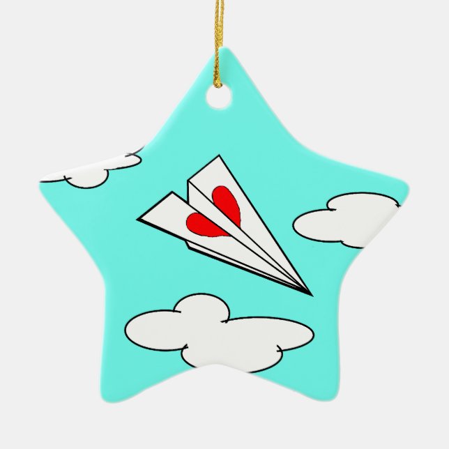 Papierflugzeug mit Herzen Keramikornament (Vorne)