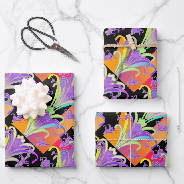 Papierfolien auf schwarzen Bögen Geschenkpapier Set (Vorderseite)